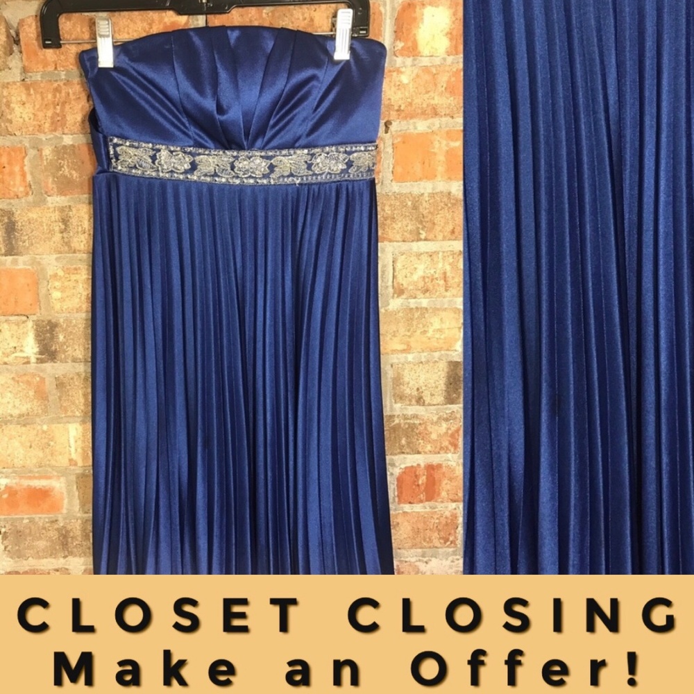 Royal blue strapless dress silver beading